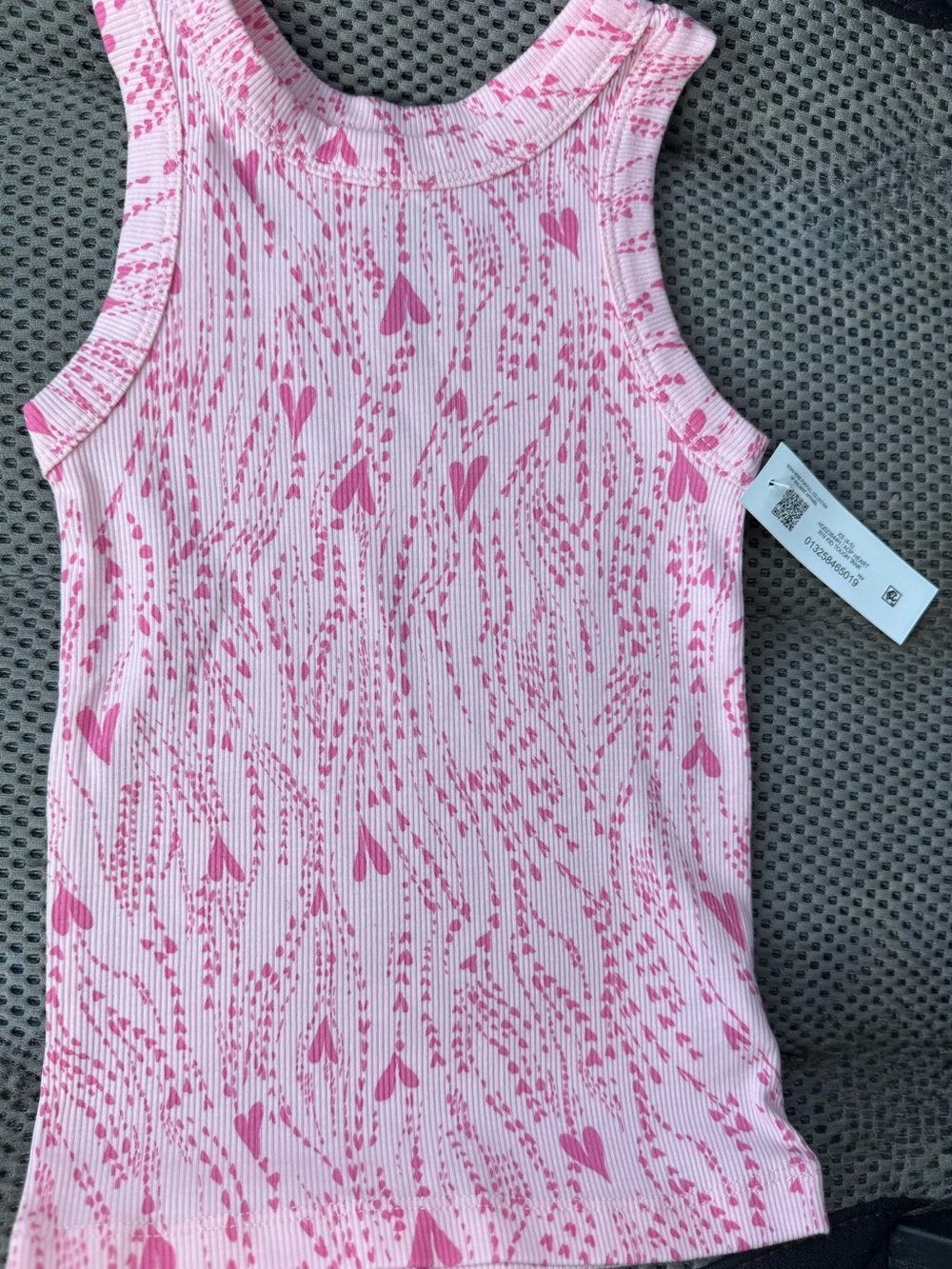 Girl’s Pink and White Heart Print Ribbed Tank Top